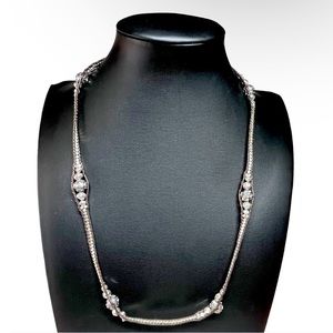 Southwestern Silver Faceted Beaded Leather Cord Necklace 18"